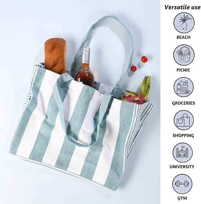 Folkulture Beach Bag For Women | 17 x 14 Inch - 100% Cotton Beach Tote Bag With Zipper Pocket Inside, Large Woven Pool Bag