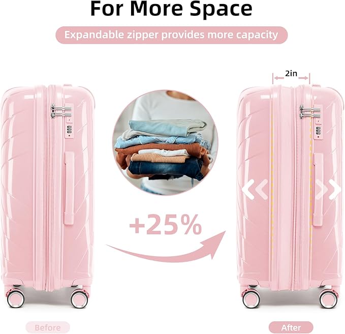 Carry On Luggage 22x14x9 Airline Approved, 20 Inch Expandable Hardshell Luggage Carry-on Suitcases with Spinner Wheels, Carry On Suitcase Set for Women (PINK)