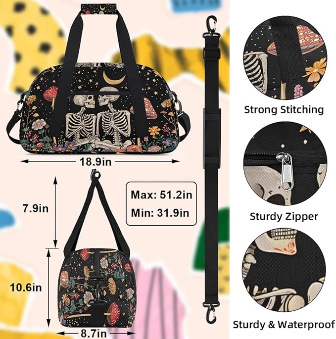 Travel Duffle Bag for travel duffle bag sports Girls Boys Kids Halloween Skull Goth Lightweight Overnight Sleepover Weekender Bags Small Dance Gym Sport Bag Teens Carry-On Size Workout Bag