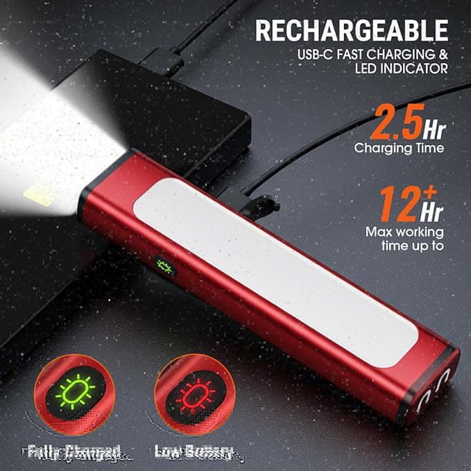 Pocket Flashlight, 1200 Lumens Rechargeable EDC Flashlight with Clip, USB-C Port, 3 Modes Waterproof Warning Light for Working, Camping, Repairing, Emergencies (Red, 4PCS)