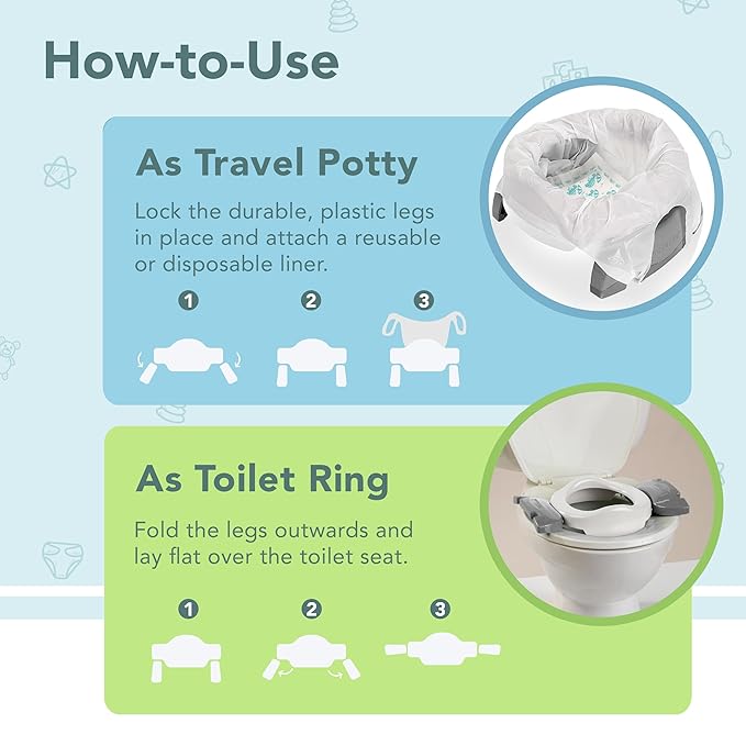 Kalencom Potette Plus 2-in-1 Travel Potty and Trainer Seat - Dual-Purpose Potty Training Toilet Seat - Portable Potty for Toddler Travel - With Durable, Lock-In Legs and Splash Guard - Red