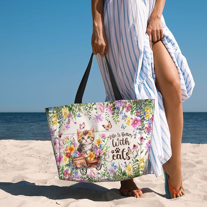 Large Beach Tote Bag Beach Bag Waterproof Sandproof Lightweight Women Tote