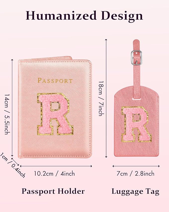 Slohif Passport Holder Initial Lugguage Tag Set Suitcase Cover Wallet Case for Travel Women - Leather Letter Passport Book Personalized Organizer Card Protector Sleeve Essentials Slim Carrier Red R