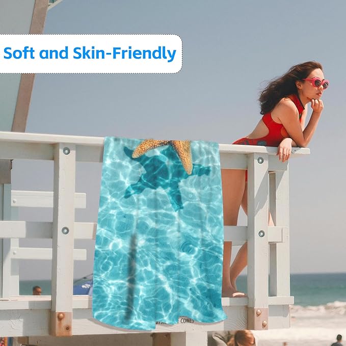 Starfish Microfiber Beach Towels,Starfish on Summer Beach in Sea Water Oversized Absorbent Bath Towels,Soft Quick Dry Thin Camping Towel for Adults Women Men,29.5"×59"