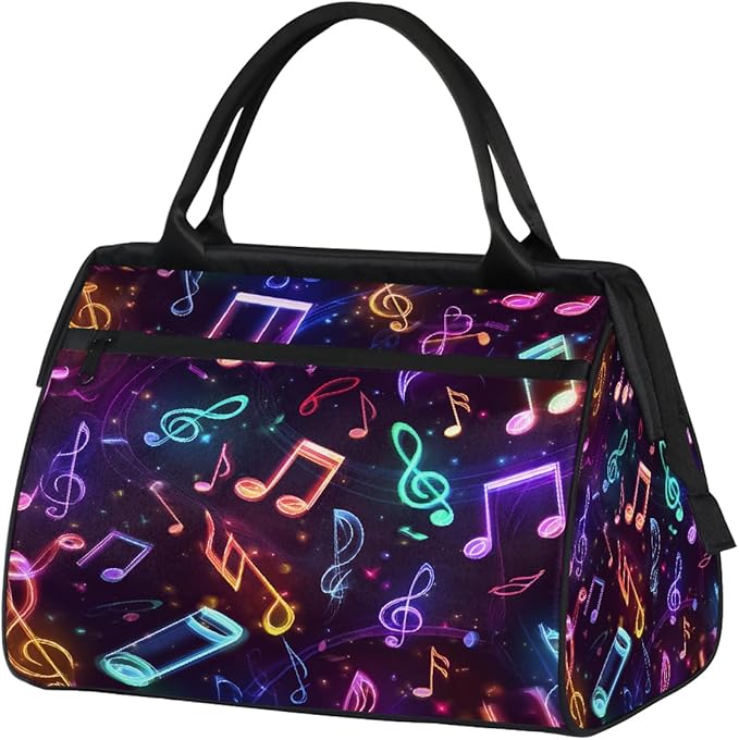 Gym Bag for Women Men, Colorful Neon Music Note Sports Duffel Bags, Waterproof Travel Weekender Overnight Carry On Tote Bags for Travel Sports
