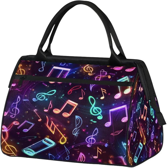 Gym Bag for Women Men, Colorful Neon Music Note Sports Duffel Bags, Waterproof Travel Weekender Overnight Carry On Tote Bags for Travel Sports