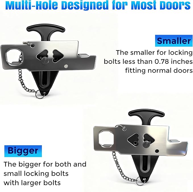 Portable Door Lock, Travel Door Lock for Hotel, Apartment, Dorm & Home – Extra Security Door Stoppers, Hotel Safety Devices for Travel Privacy Protection 2PK Black