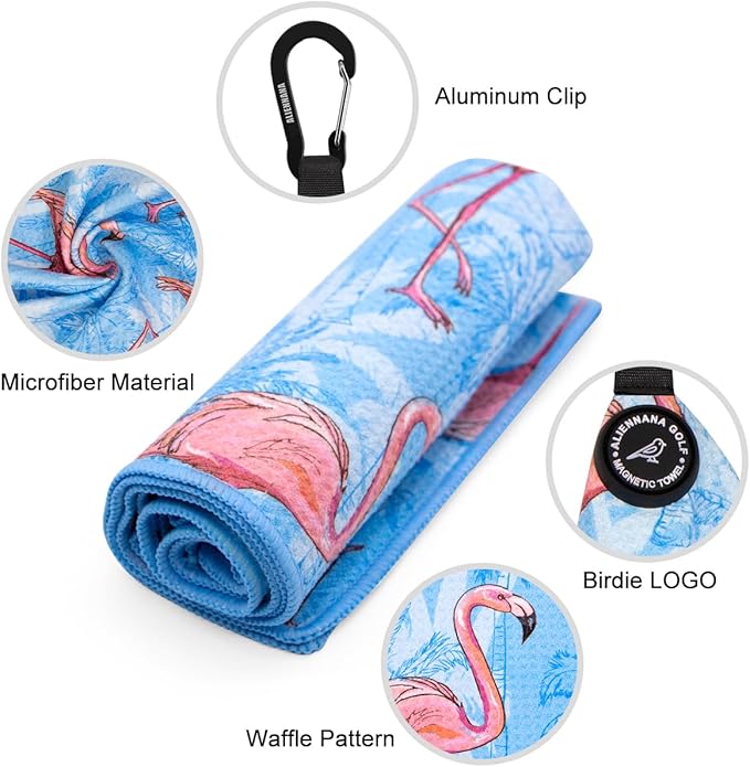 Magnetic Golf Towel, Microfiber Waffle Design with Clip - Industrial Strength Magnet for Strong Hold to Golf Bags, Carts & Clubs