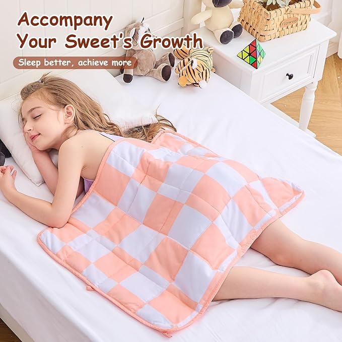 yescool Pink Checkered Weighted Lap Pad 2 Pounds Cooling Weighted Lap Blanket, Plaid Small Weighted Blanket, Weighted Throw Blankets Gifts for Travel Indoor Outdoor, 20"x30"