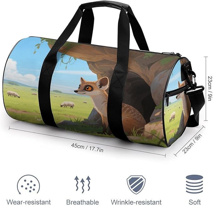 Sports Gym Bag for Women Men Travel Duffel Bag Tote Weekender Bag Meerkats Next to The Caves Carry on Overnight Bag for Travel Swimming Fitness Workout Sports Duffle Bag