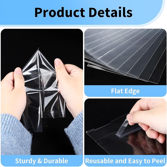 100 Pack 4x6 Photo Sleeves - Acid Free 1.57 mil (Single Side) Thick Heavy Duty Clear Plastic Bags Self Adhesive Crystal Clear Plastic Sleeves for Paper Cardstock Photo Prints 4x6