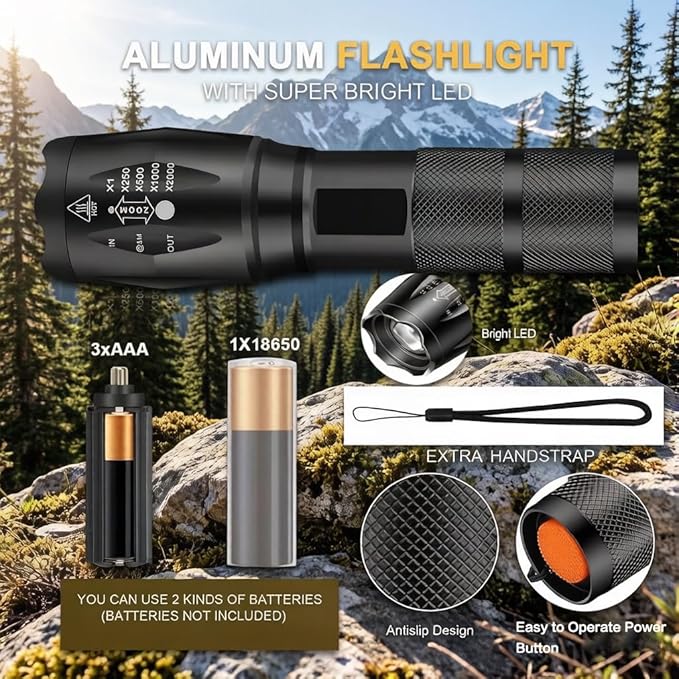 LED Flashlights 10 Pack, Bright Tactical Flashlight High Lumens with 5 Modes, Waterproof Zoomable Flash Light, Portable Torch for Camping Hiking Outdoor Home Emergency
