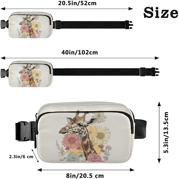 Colorful Giraffe with Flowers Fanny Pack for Women Men Water Resistant Fashion Waist Packs with Adjustable Strap Belt Bag for Travel Workout Jogging Hiking 21219227