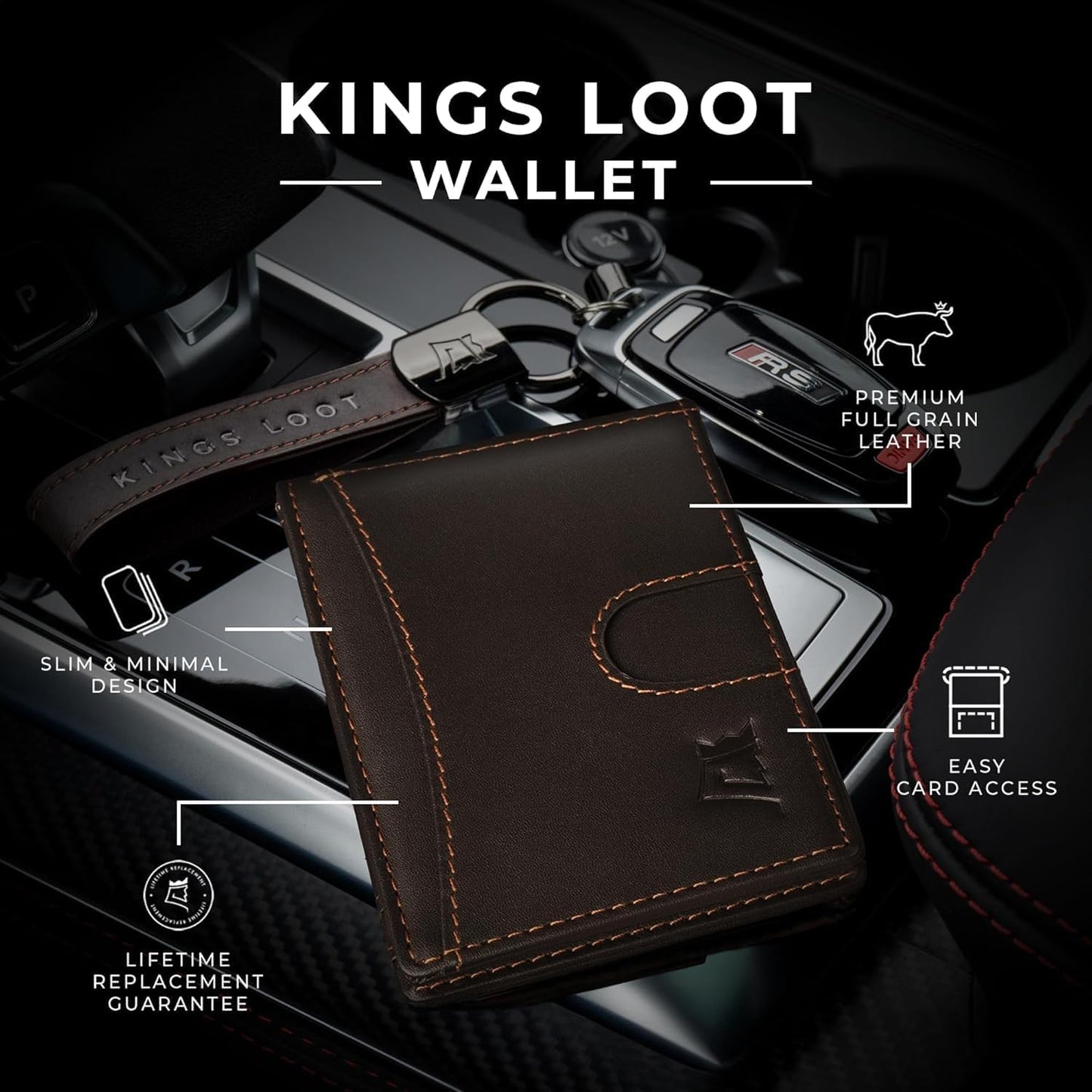 Kings Loot Custom Wallet for Men | Engraved Leather Slim Wallet with Money Clip | Personalized RFID Blocking Design | Minimalist & Stylish Wallets (Truffle)