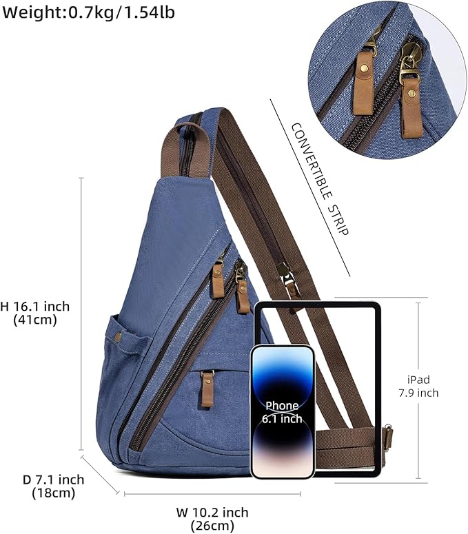 KL928 Canvas Sling Bag - Small Crossbody Backpack Shoulder Casual Daypack Rucksack for Men Women(Blue)
