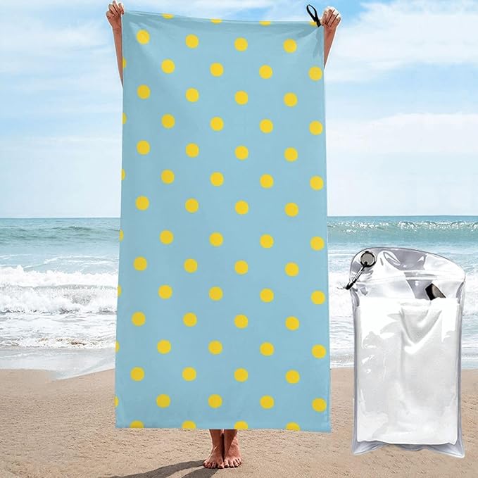 Yellow Polka Dots Sand Free Beach Towel – 31.5"X63" Quick Dry Microfiber Beach Towels for Travel, Swimming, Pool, and Camping, Absorbent and Compact Beach Essential for Women, and Men