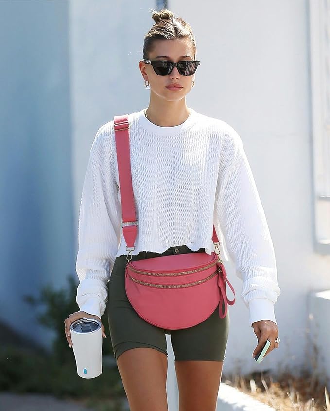 Pure Colour Crossbody Bag Bum Bag for Women,Spacious Purse Fanny Packs Belt Bag,Oversized Bum Bag (Colour Bum Bag-Watermelon Red)