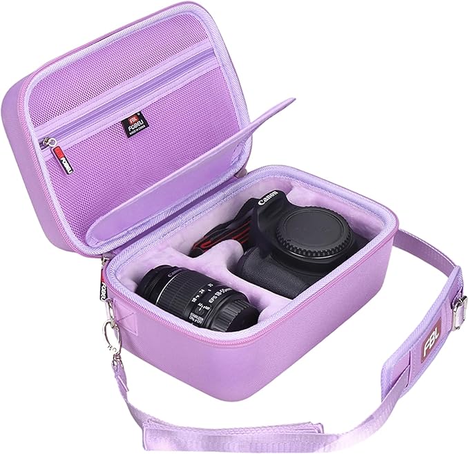 FBLFOBELI EVA Travel Storage Case for Canon EOS Rebel T7 / T8i / T5 / R50 / R100 DSLR Camera with 18-55mm Lens, Camera Protective Waterproof Carrying Bag (Case Only) (Purple)