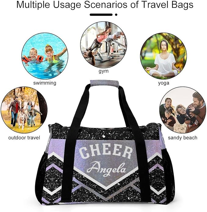 Gym Bags Cheer Cheerleader Stripes Sparkle Print Duffel Bag Adjustable Shoulder Strap Perform Training Travel Bag for Teens Adults Women Men Overnight Bag