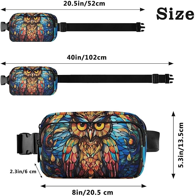 Stained Glass Printed Owl Fanny Pack for Women Men Water Resistant Fashion Waist Packs with Adjustable Strap Belt Bag for Travel Workout Jogging Hiking 21219630