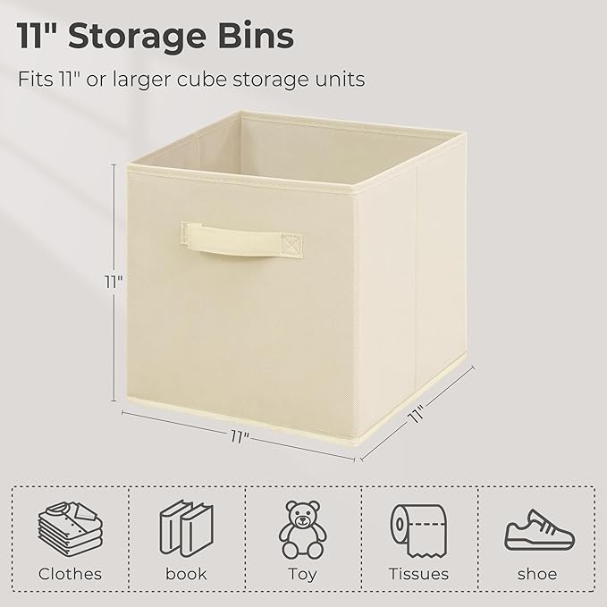 Easi 11 inch Cube Storage Bins, 12 Storage Cube Organizer, Collapsible Fabric storage cubes with Handles, Closet Storage Basket For Organization, Shelf Basket For Shelves Clothes Books, Beige
