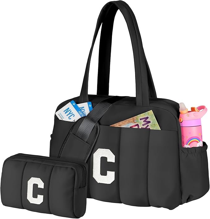 Gifts for Girls 10-12-Women Duffle Bag with Initial, Personal Item Travel Bags，Gym Bag with Wet Pocket Gifts for Daughter，Lightweight Travel Bags Personalized Tote with Makeup Pouch