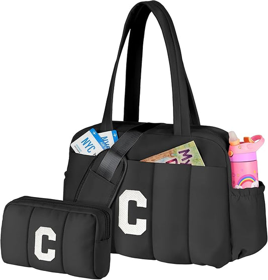 Gifts for Girls 10-12-Women Duffle Bag with Initial, Personal Item Travel Bags，Gym Bag with Wet Pocket Gifts for Daughter，Lightweight Travel Bags Personalized Tote with Makeup Pouch