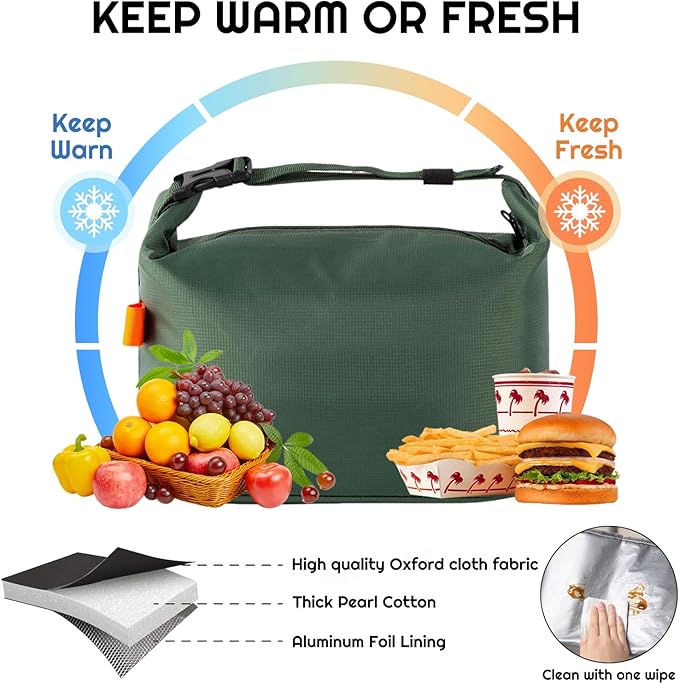 YUDANSI Fashion Lunch Bags for Men Women- Reusable Insulated Leakproof Lunch Box Tote Bag, Cool Bags for Adults, Thermal Cooler Bag for Work Picnic Travel -8L (Green)