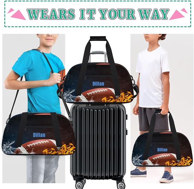 Personalized Name Sports Bag for Kids Boys, Custom Sport Gym Bag for Boys Girls Duffel Fitness Travel Weekender Tote Carry-On Training Perform Bag, Customized Kids Gift Soccer Rugby Theme