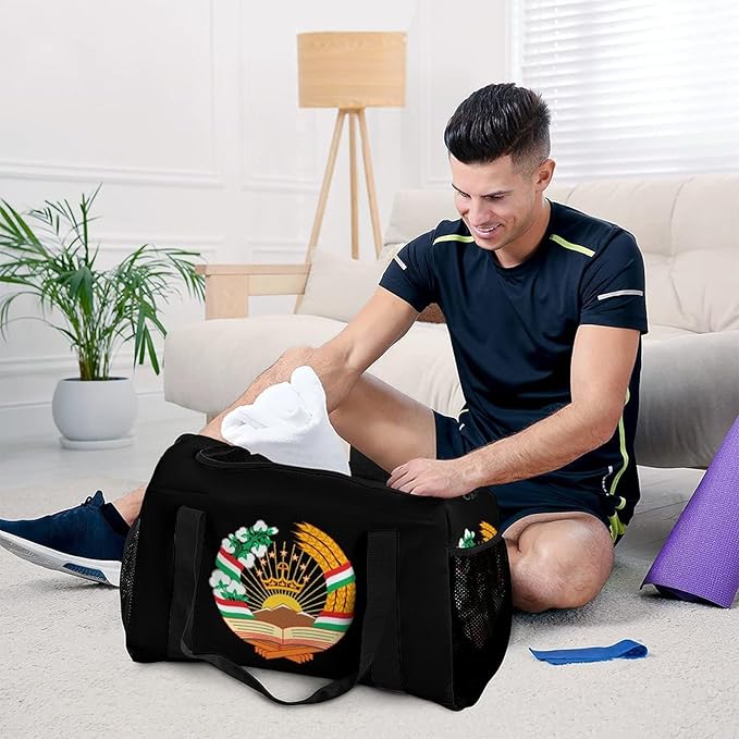 Emblem of Tajikistan Duffle Bag Gym Bag for Workout Travel Tote with Detachable Straps