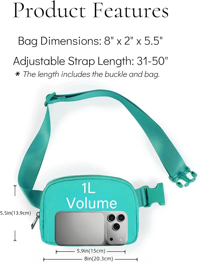 Waist Belt Bag for Women Lulu Dupes Mini Small Crossbody Purse Sling Cute Fashion Waterproof Fanny Pack Over The Shoulder Bags Fashionable Travel Running Belt Pouch Bum Bag Peppermint Green
