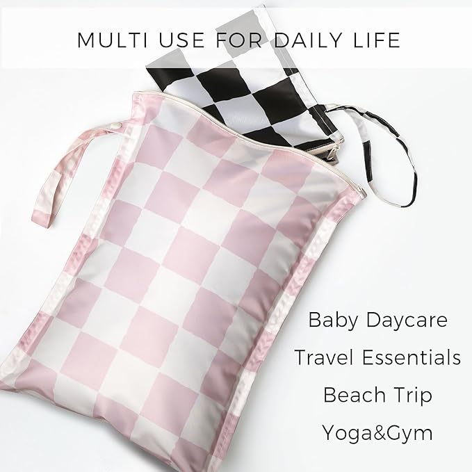 Wet Dry Bags Water Resistant - 2 Pack Reusable Waterproof Wet Dry Bag for Swimsuits & Baby Clothes - Leakproof Storage Pouch Bag for Travel & Baby Diaper - Travel Laundry Daycare Bags