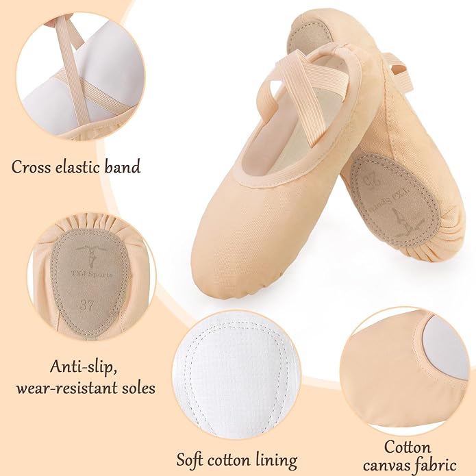 TXJ Sports Ballet Shoes for Women Girls, Women's Ballet Slipper Canvas Dance Shoes Split Sole Yoga Dance Flats