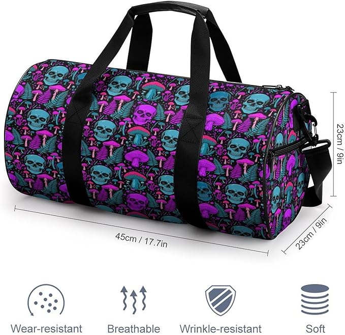 Travel Duffle Bag Purple Leaf Trippy Mushroom Eye Skull Carry On Weekender Bags Workout Lightweight Duffel Bags for Men and Women