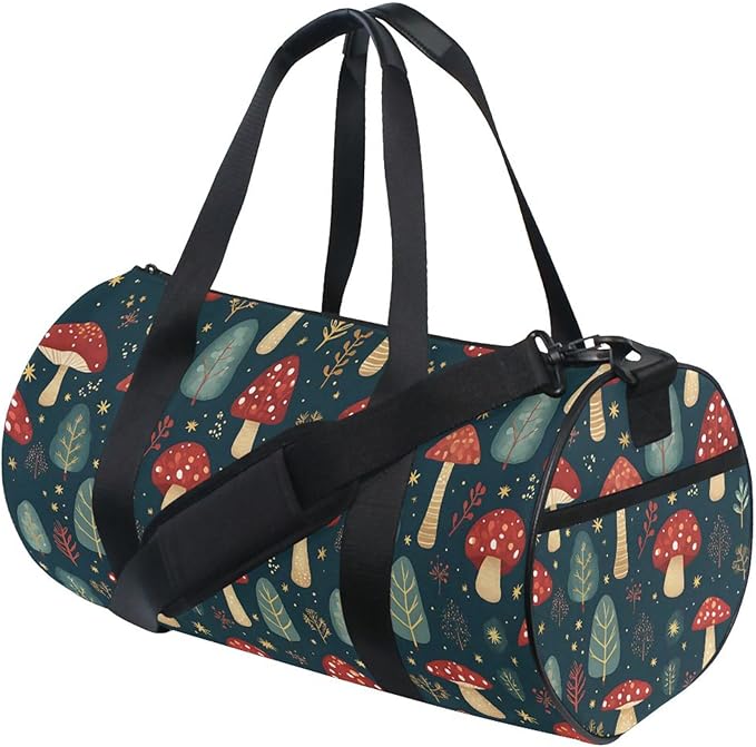 MNSRUU Sports Duffel Bags, Red Mushroom Athletic Gym Bag Overnight Workout Travel Tote Luggage for Men Women Yoga