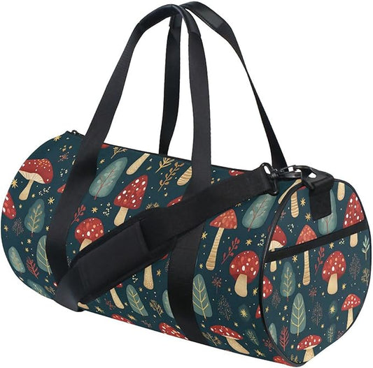 MNSRUU Sports Duffel Bags, Red Mushroom Athletic Gym Bag Overnight Workout Travel Tote Luggage for Men Women Yoga