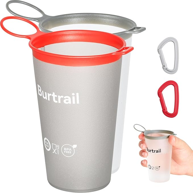 Running Cup 2-Pack, 200ml Ultralight Collapsible Water Cups for Running, Ultramarathon, BPA/PVC Free, Foldable & Portable (White & Gray)