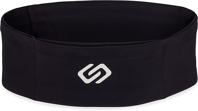 Sporteer VersaSlim Running Belt - Low-Profile Workout Waist Pack for Gym & HIIT - Zero-Bounce Minimalist Phone Holder for Activewear - Nylon Spandex Blend (Black, Small)