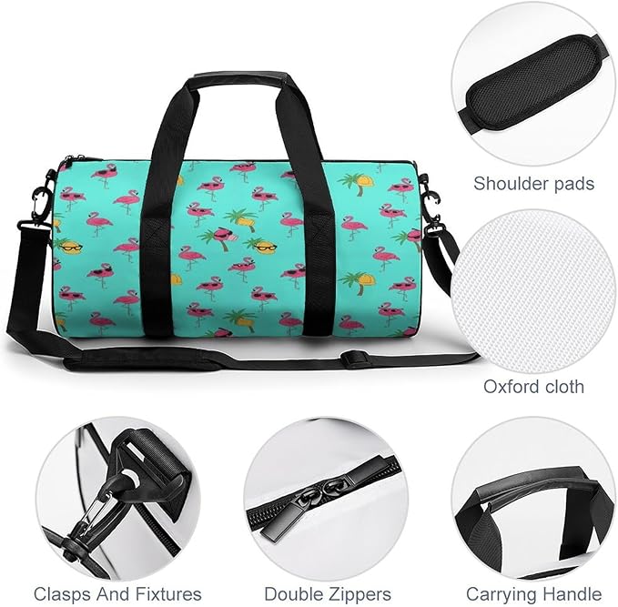 Basketball Football Weekender Bag Dance Sports Gymnastics Bag Lightweight Travel Sports Bags (Pink Flamingos Mint Green)