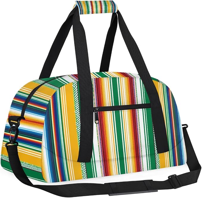 Kids Duffle Bag Girls Boys Colorful Mexican Striped Weekender Overnight Bag,Lightweight Duffel Bags for Traveling Gym Sport Dance