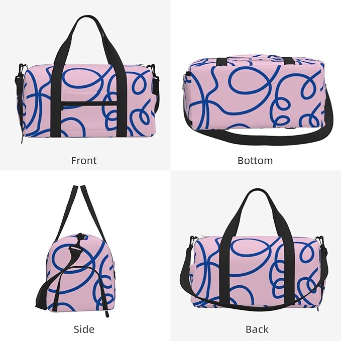 Abstract Line Art Retro Pink Blue Women'S Gym Duffle Bag With Shoes Compartment, Ideal For Travel, Gym, Sports, Duffel, Weekender