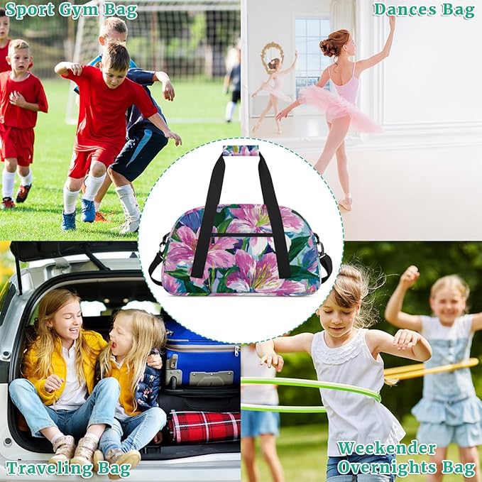 Flower Lily Gym Travel Duffle Bag for Women & Men with Front Zipper Pocket for Sports, Overnight, Weekender, Carry On,Workout & Dance Bag,Floral Lily,18.9 * 8.7 * 10.6 in