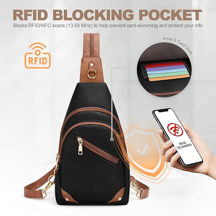 Anti Theft Sling Bag for Women, RFID Crossbody Purses Convertible Sling Backpack, Cross Body Purse Chest Bag