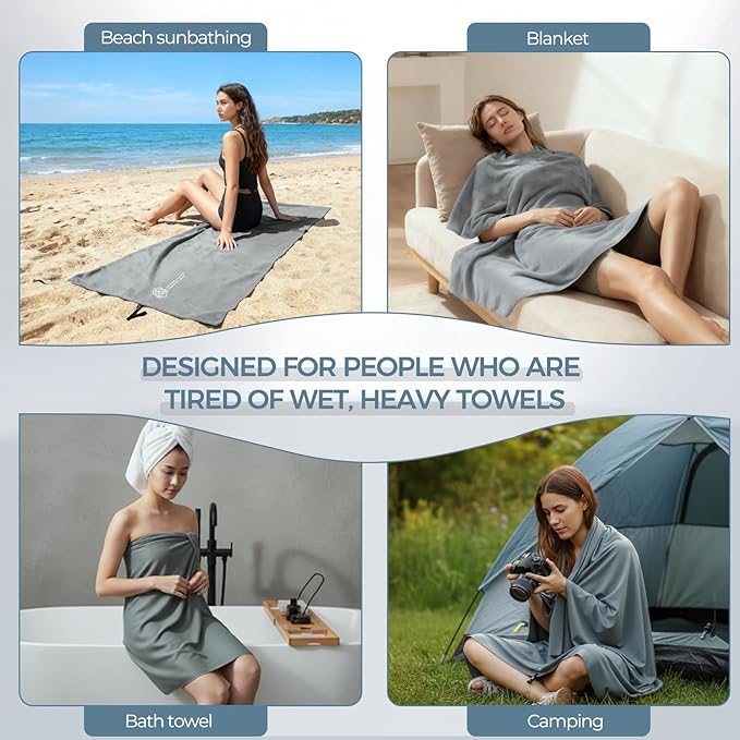 Microfiber Travel Towel, Soft Lightweight Quick Dry Towel, Super Absorbent Compact Travel & Sports & Beach Towels for Camping, Backpack, Gym, Swimming, Yoga, Hiking (Grey, XX Large)