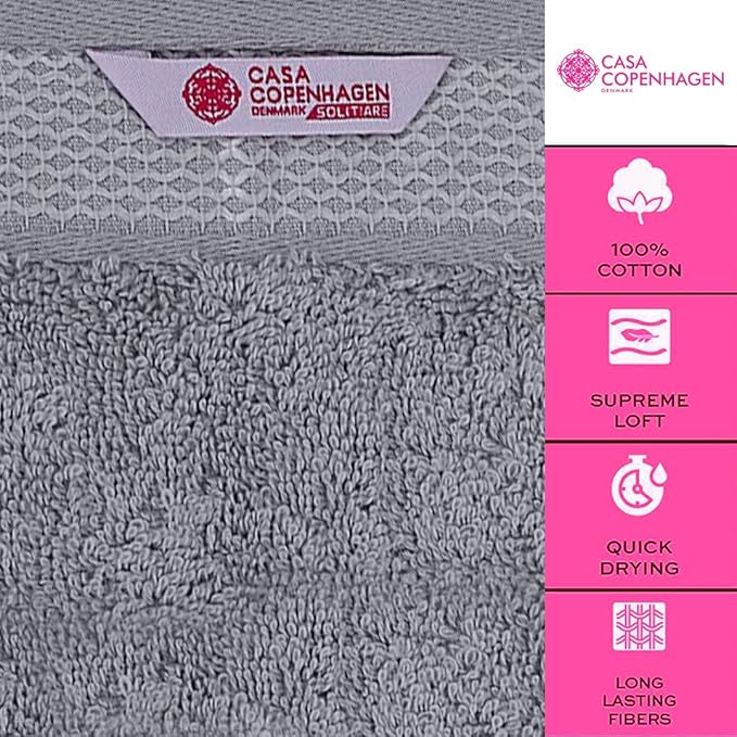 CASA COPENHAGEN Solitaire 6Pcs 100% Egyptian Cotton Large Designer Towels Gift Set- Grey Violet, 600GSM, 2Bath 2Hand 2Washcloths, Bath Towels for Bathroom Set for Women & Men