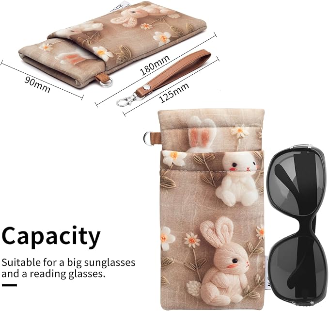 Face Shadow Double Glasses Case Soft Eyeglass Case For Women Men Squeeze Top Sunglasses Case With Cleaning Cloth