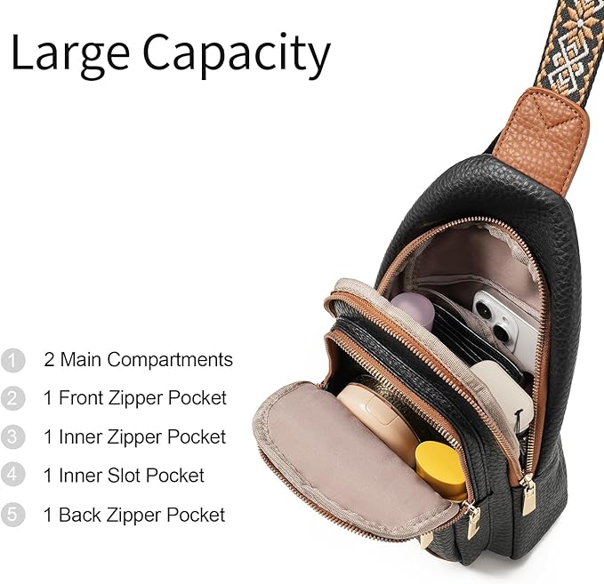 GAEKEAO Sling Bag for Women Crossbody Bags Fanny Pack Vegan Leather Chest Bag Travel Shoulder Belt Purse Backpack Gifts
