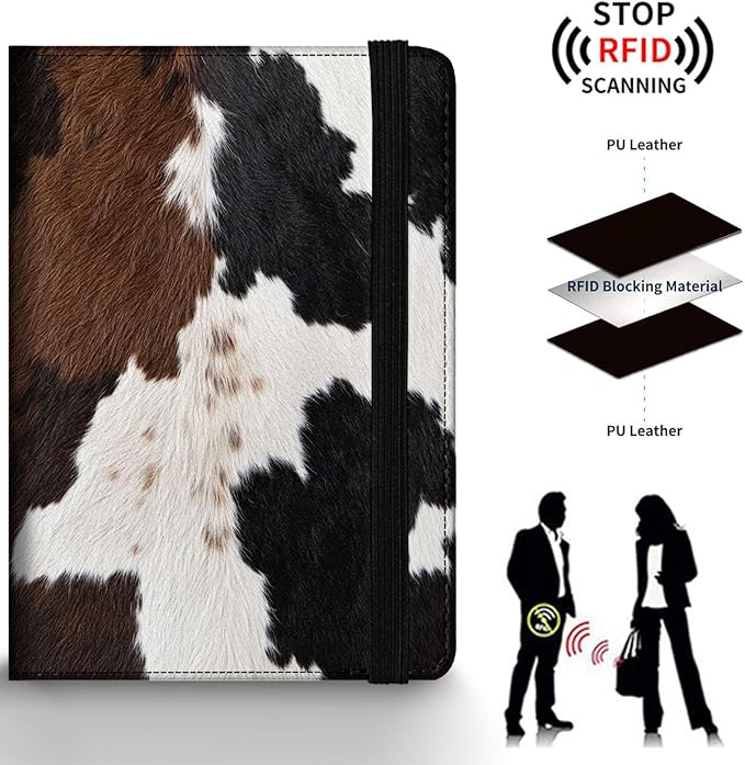 Passport Holder Wallet Cover Case,RFID Blocking Passport Cover,Large Capacity Travel Wallet with Multi Card Slots (Black Brown Cowhide Fur Pattern)