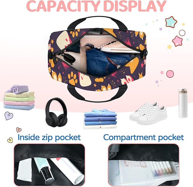 Fun Footprint Travel Duffle Bag for Men Women, Lightweight Sport Gym Bag Tote Overnight Weekender Carry on Tote