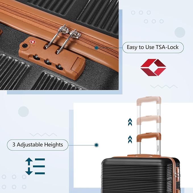 Hoteel Luggage Sets 3 Piece with Spinner Wheels TSA Lock (4-YEAR WARRANTY), Durable Suitcase Lightweight Travel Hardshell PC+ABS Large Carry on Luggage for Men&Women, Gloss Black (20/24/28in)